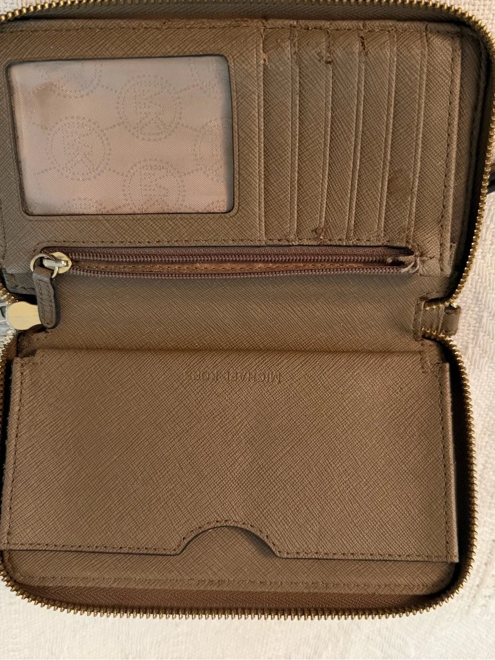 Michael Kors Taupe Saffiano Zip-Around Wristlet
